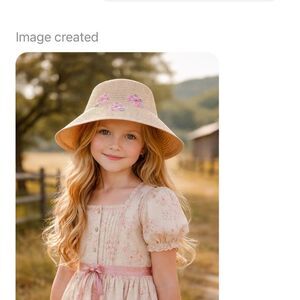 Janie and Jack Beige Straw Sun Hat with Pink Floral Embroidery ~ NWT